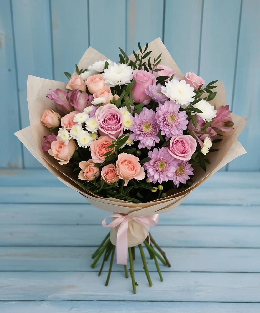 Букет цветов из: Хризантемы, Розы и Альстромерии в Голышманово