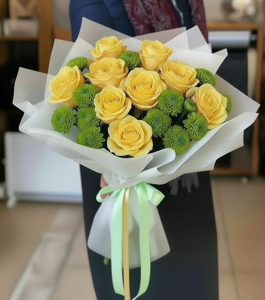 Букет цветов из: Хризантемы и Розы в Голышманово