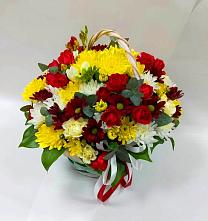 Цветочная композиция из Хризантемы и Розы в корзине #REPLACE_PRED# Голышманово